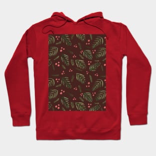 Christmas tree branches and berries - brown and sap green Hoodie